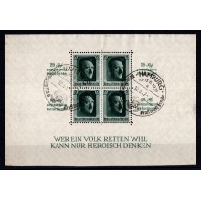 Adolf Hitler - Frimærke - Miniark med randtryk ud for hvert mærke - AFA 643 - Stemplet.